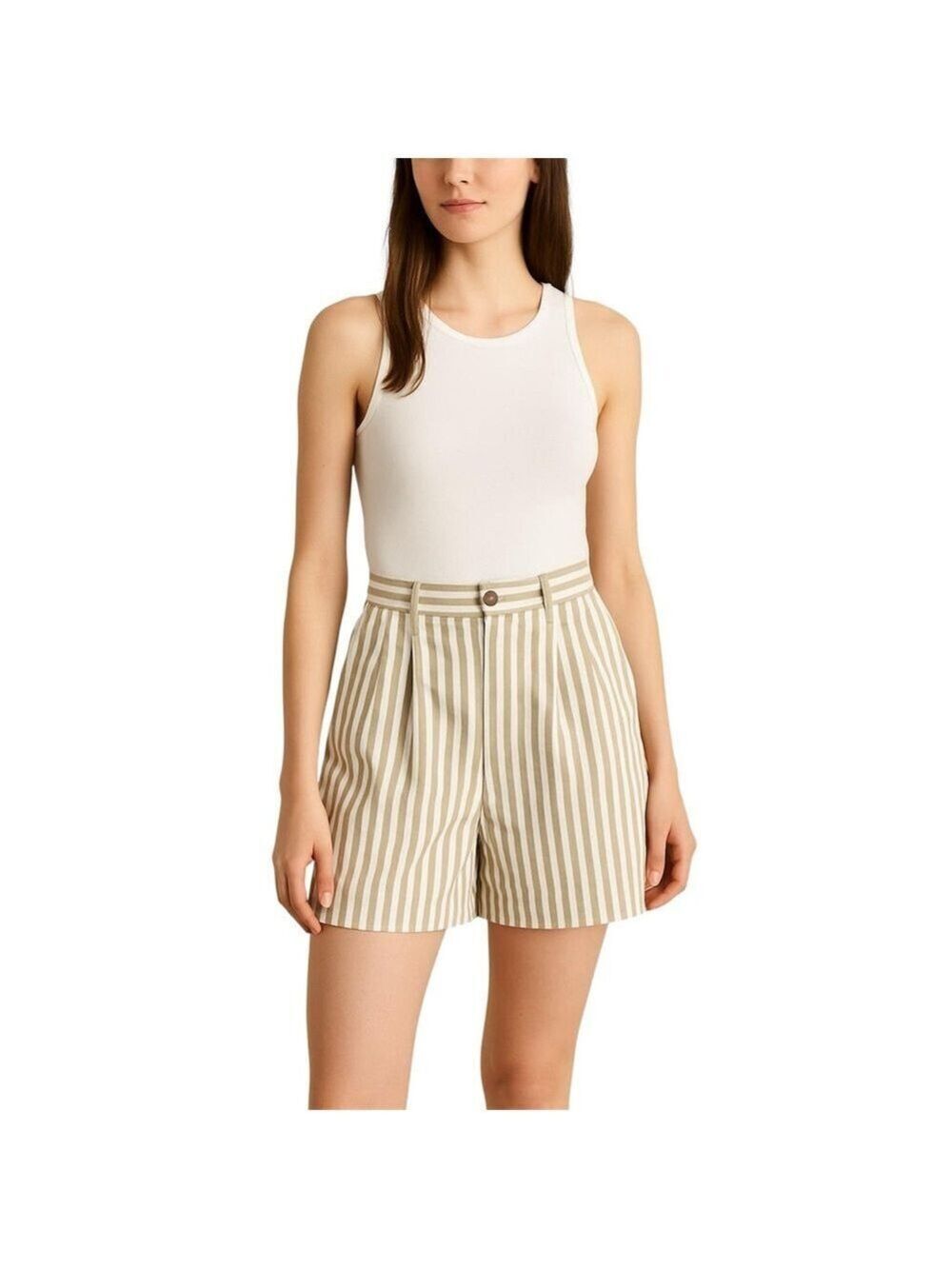 Vintage 90s high rise pleated striped old money preppy mid thigh shorts 7